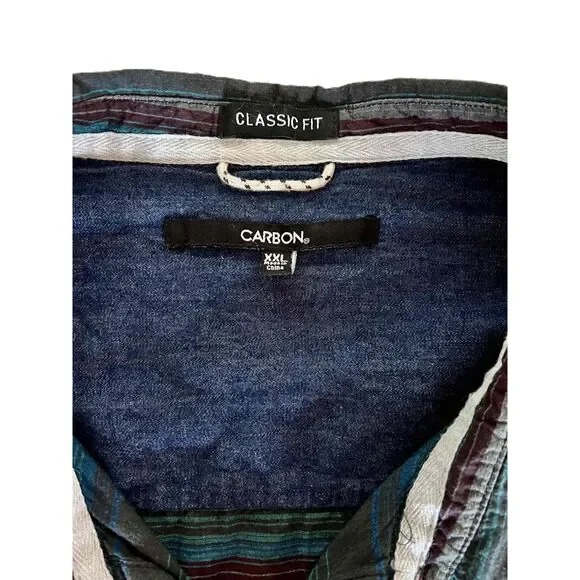 Carbon Mens Multicolor Button Up Short Sleeve Classic Fit Cotton XXL Color Block - Picture 3 of 10